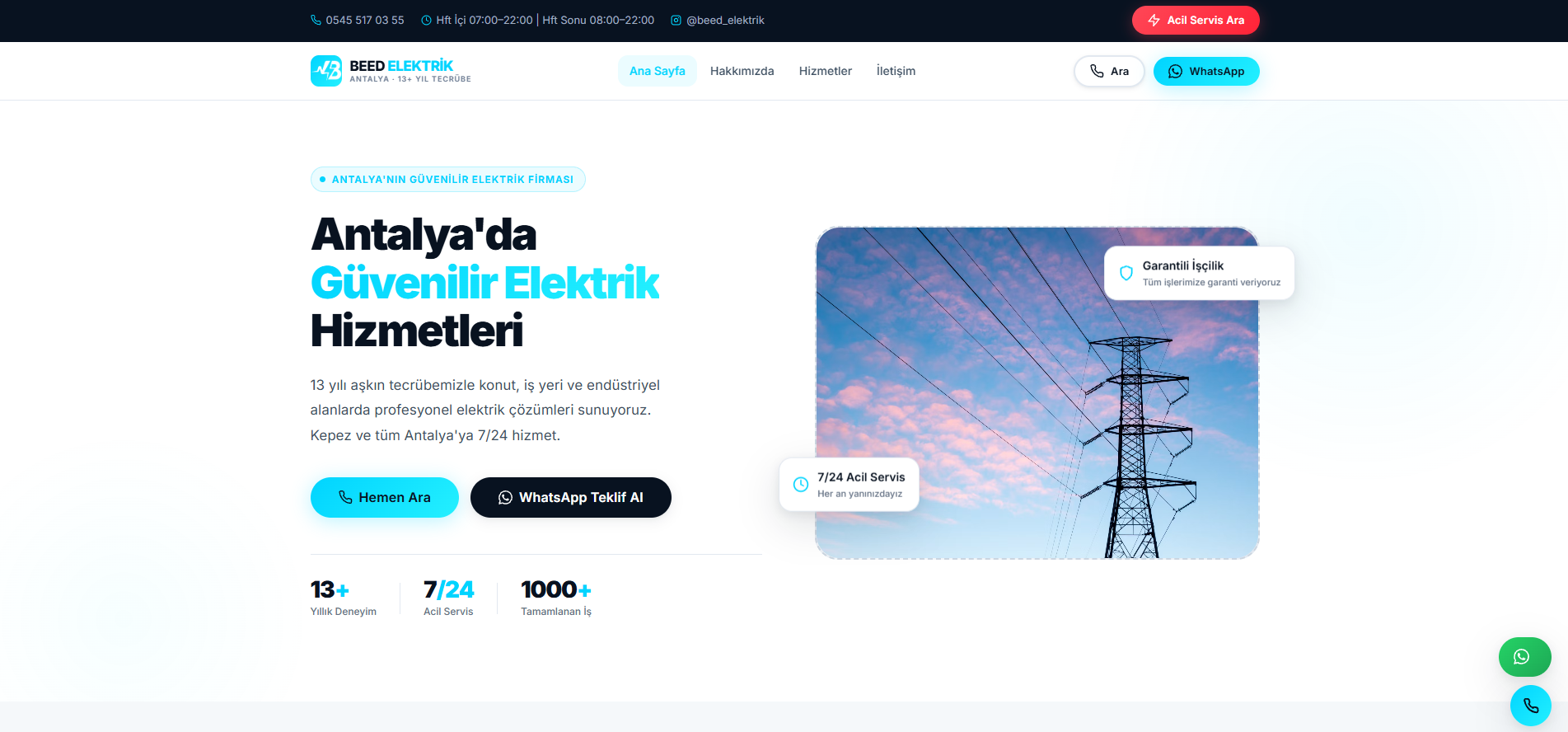 Beed Elektrik kurumsal web sitesi — masaüstü görünüm