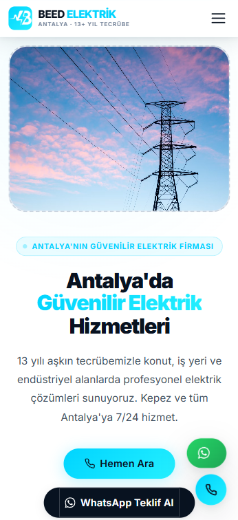 Beed Elektrik web sitesi — mobil görünüm