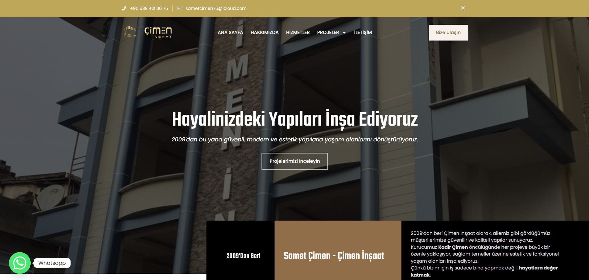 Çimen İnşaat web sitesi önizlemesi