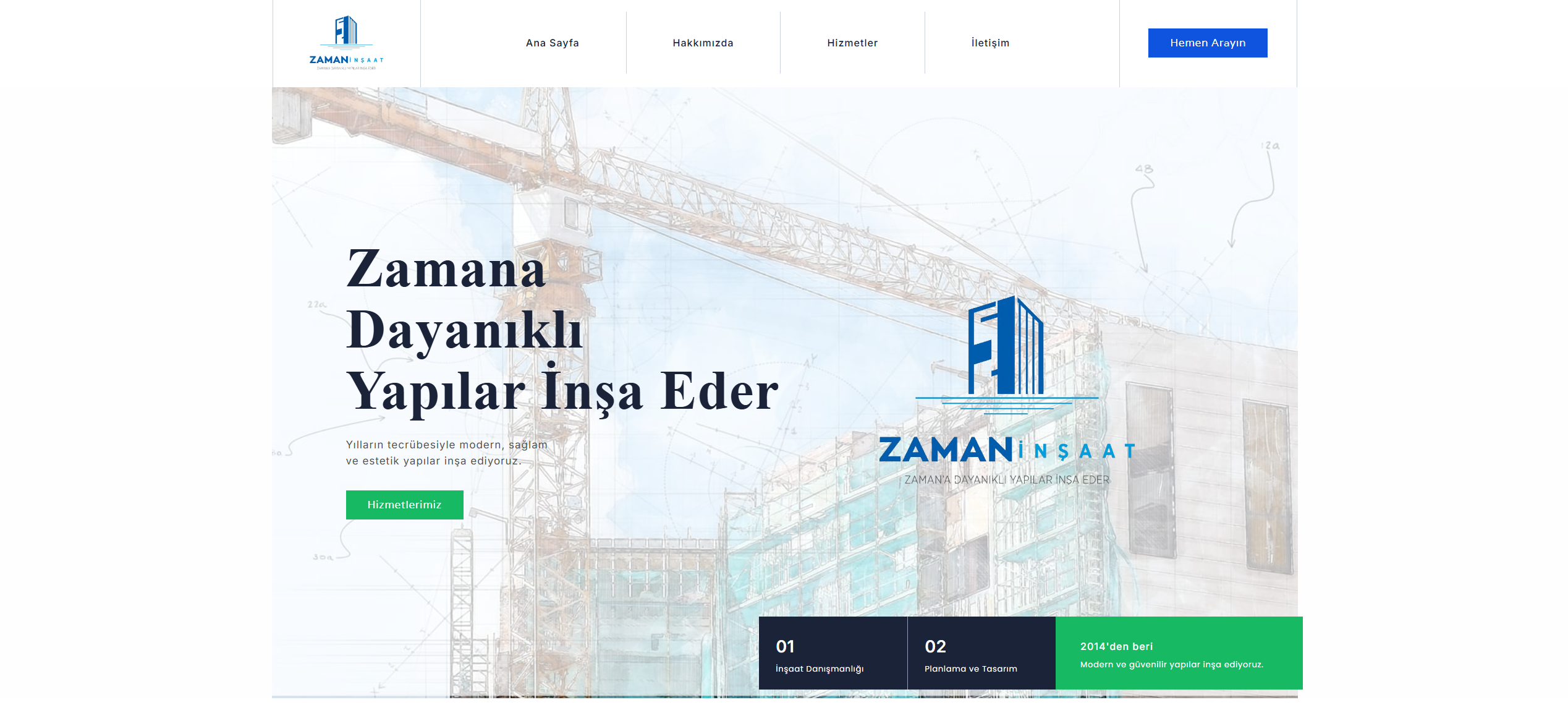 Zaman İnşaat web sitesi önizlemesi